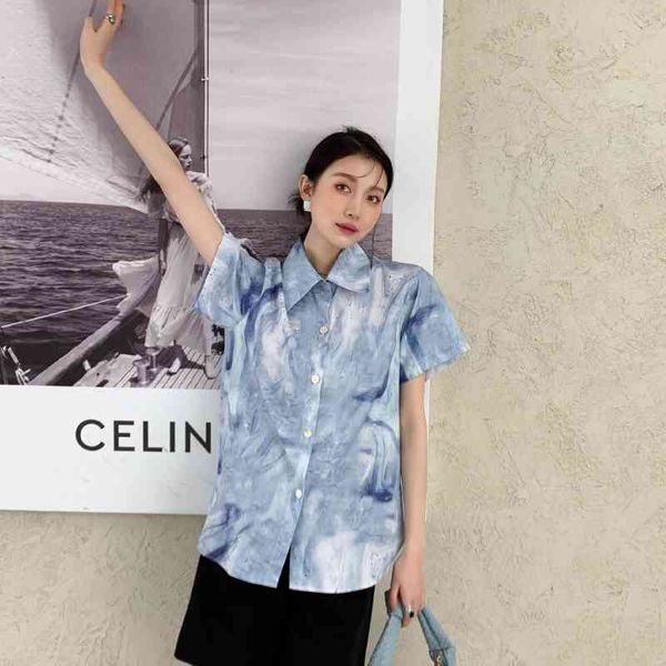 women's two piece pants tie dye short sleeve blue shirt for women summer button up collared casual fashion korean blouse 2021, White
women's two piece pants tie dye short sleeve blue shirt for women summer button up collared casual fashion korean blouse 2021, White
