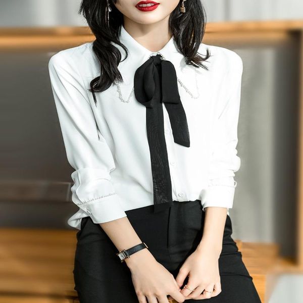 women's blouses & shirts ximeng 2021 spring bow shirt long sleeve professional satin ol chiffon, White
women's blouses & shirts ximeng 2021 spring bow shirt long sleeve professional satin ol chiffon, White