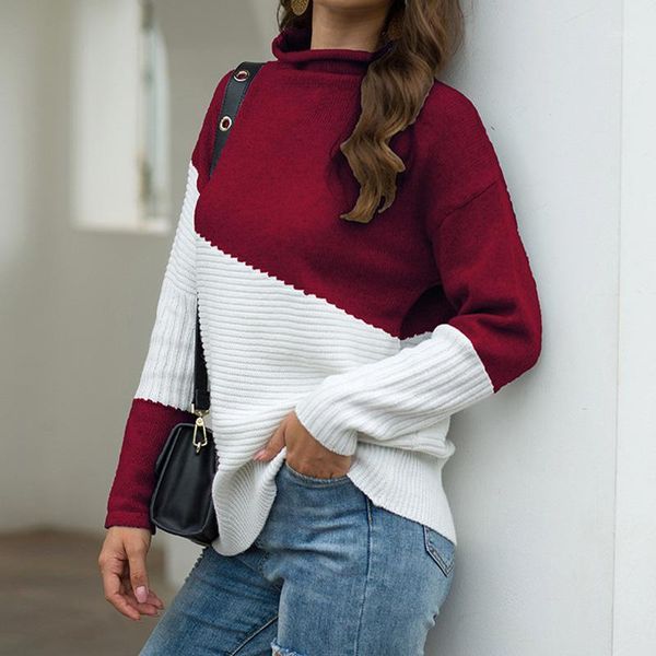 half turtlenecks striped knit sweater female long sleeve contrast color crimping knitted jumper women 2021 winter casual women's sweate, White;black
half turtlenecks striped knit sweater female long sleeve contrast color crimping knitted jumper women 2021 winter casual women's sweate, White;black