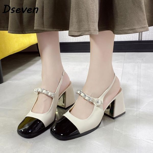 sandals chain pearl heels patent leather vintage mary shoes high-heel big head buckle ballet mixed color crude heel women, Black
sandals chain pearl heels patent leather vintage mary shoes high-heel big head buckle ballet mixed color crude heel women, Black