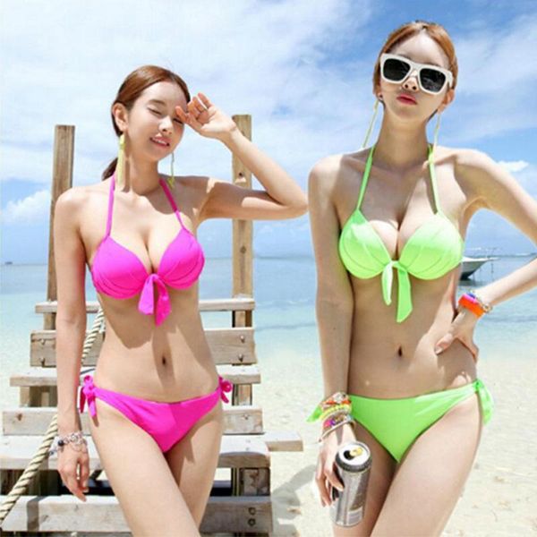 women's swimwear cupnice korea fluorescent color bikini swimsuit women thickened cup, small breasted steel support solid vacation, White;black
women's swimwear cupnice korea fluorescent color bikini swimsuit women thickened cup, small breasted steel support solid vacation, White;black