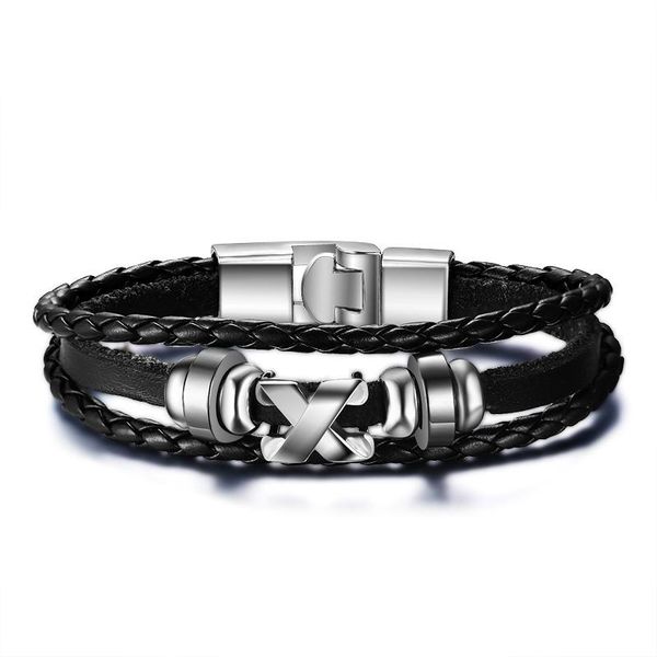 charm bracelets korean version stainless steel buckle 3 layers leather of winding x symbol snap bracelet fashion accessories gifts for men, Golden;silver
charm bracelets korean version stainless steel buckle 3 layers leather of winding x symbol snap bracelet fashion accessories gifts for men, Golden;silver