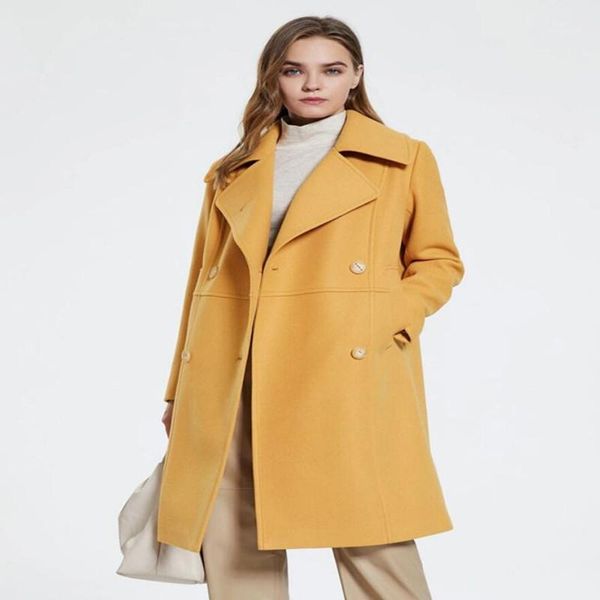 women's wool & blends autumn winter lapel double-breasted solid color woolen coat ladies fashion yellow temperament overcoat s1621, Black
women's wool & blends autumn winter lapel double-breasted solid color woolen coat ladies fashion yellow temperament overcoat s1621, Black