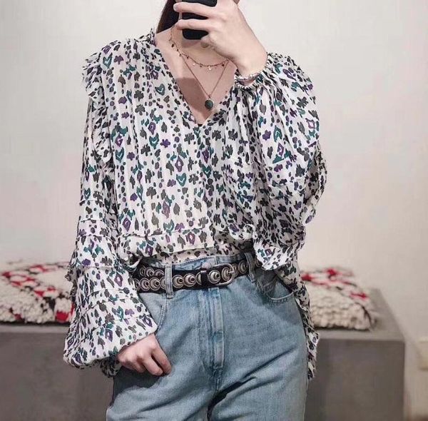 women's blouses & shirts woman print blouse v-neck long sleeves with ruffles fashion ovesized 2021ss, White
women's blouses & shirts woman print blouse v-neck long sleeves with ruffles fashion ovesized 2021ss, White