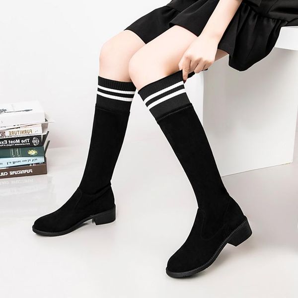 boots 2021 autumn winter knee high women med-high heels riding booties soft flock tube long botas mujer stripe knitting, Black
boots 2021 autumn winter knee high women med-high heels riding booties soft flock tube long botas mujer stripe knitting, Black