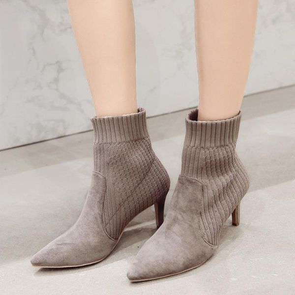 boots stretch knitted wool sock women 7cm stiletto high heel pointed toe ankle for suede autumn winter shoes, Black
boots stretch knitted wool sock women 7cm stiletto high heel pointed toe ankle for suede autumn winter shoes, Black