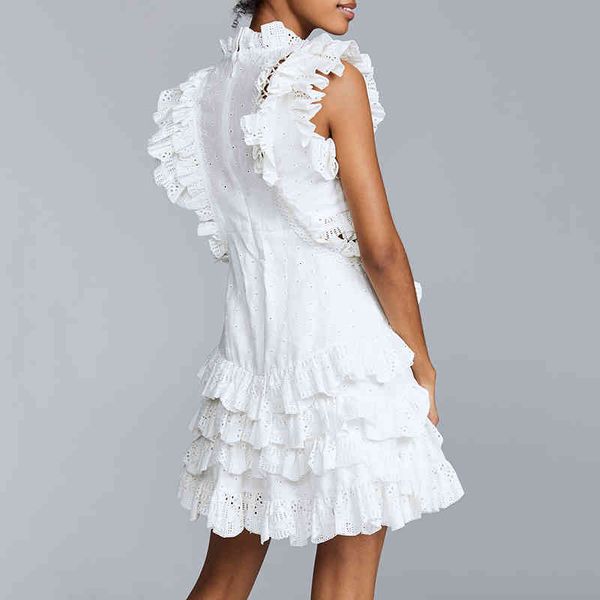 white hollow out lace women stand collar sleeveless high waist a line female summer korean party es fashion, White;black
white hollow out lace women stand collar sleeveless high waist a line female summer korean party es fashion, White;black