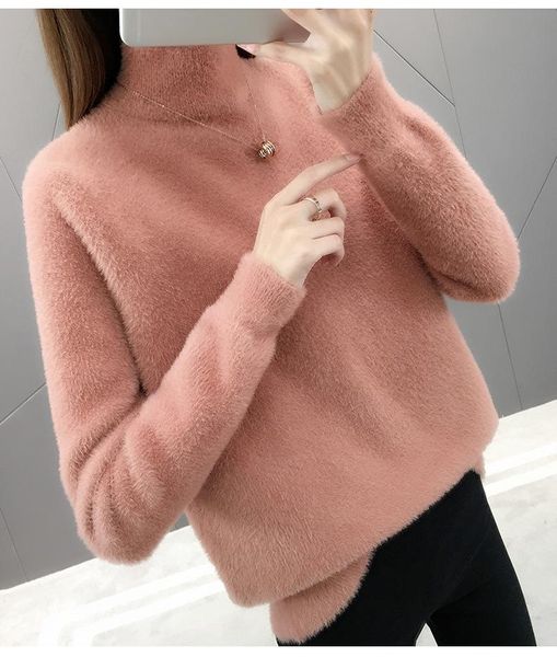 women's sweaters faux mink velvet half-collar loose solid color sweater pullover women, White;black
women's sweaters faux mink velvet half-collar loose solid color sweater pullover women, White;black