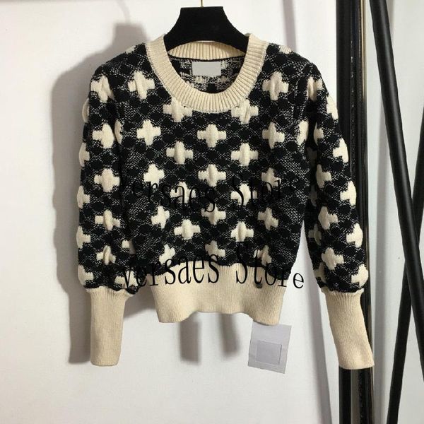 women's sweaters luxury design pattern fashion round neck long sleeve pullover sweater temperament versatile loose, White;black
women's sweaters luxury design pattern fashion round neck long sleeve pullover sweater temperament versatile loose, White;black