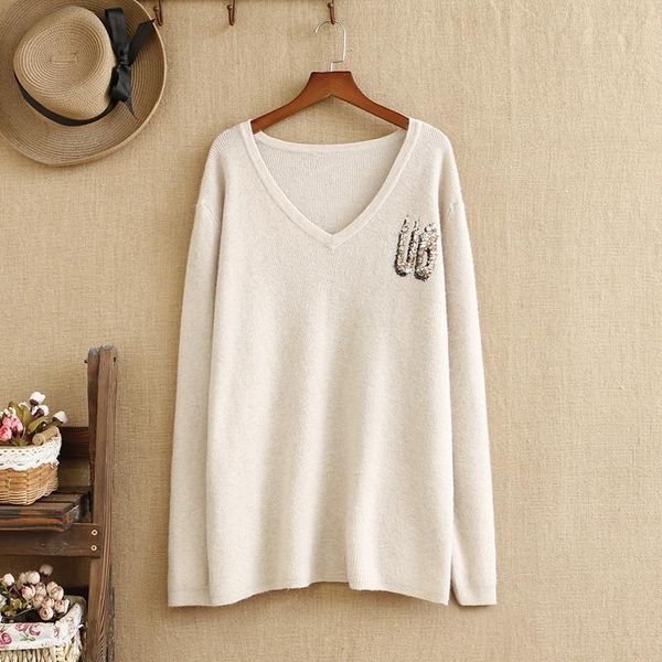 plus size t-shirt sweater for women v-neck knitted fabric corsage made of beaded sequins long sleeve large fatlady's in winter, Black
plus size t-shirt sweater for women v-neck knitted fabric corsage made of beaded sequins long sleeve large fatlady's in winter, Black