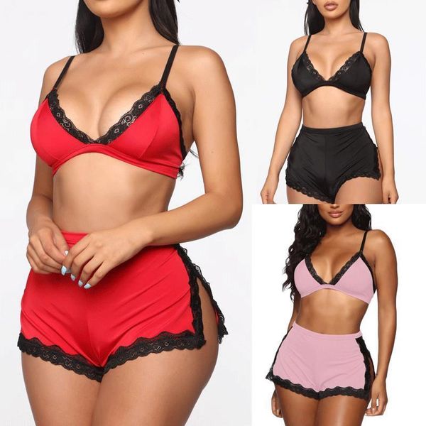 Sexy Women Sleepwear Lace Deep V Neck Lingerie Bra Crop Tops High Waist Split Shorts Set Babydoll Nightwear Underwear, Black;red
Sexy Women Sleepwear Lace Deep V Neck Lingerie Bra Crop Tops High Waist Split Shorts Set Babydoll Nightwear Underwear, Black;red