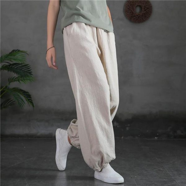 johnature women cotton linen leisure elastic waist harem pants autumn loose comfortable all-match full length pants 210521, Black;white
johnature women cotton linen leisure elastic waist harem pants autumn loose comfortable all-match full length pants 210521, Black;white