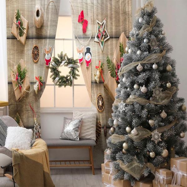 curtain & drapes pine tree branches cones wrapped gifts bells ornaments on wooden table art red beige green 
curtain & drapes pine tree branches cones wrapped gifts bells ornaments on wooden table art red beige green