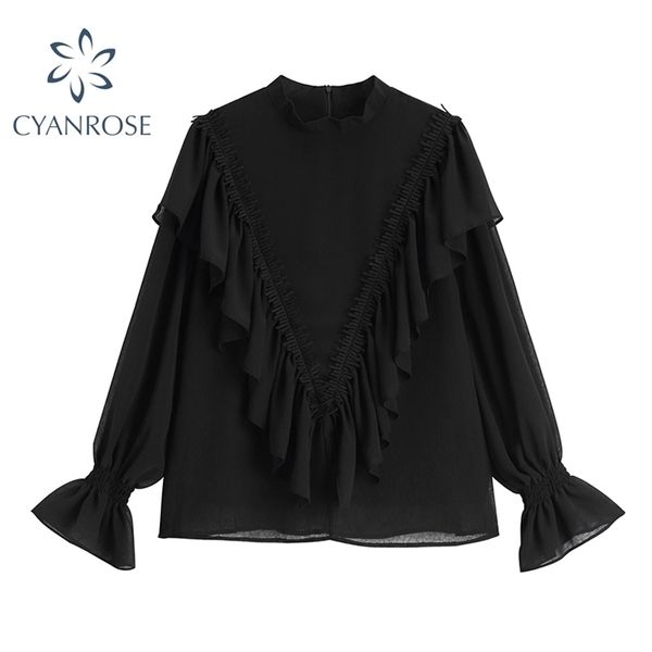 black chiffon blouse ruffle spliced flare long sleeve solid ol shirts female spring casual loose korean crewneck 210515, White
black chiffon blouse ruffle spliced flare long sleeve solid ol shirts female spring casual loose korean crewneck 210515, White