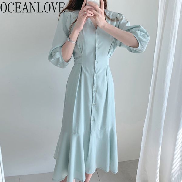 ol solid long dresses high waist elegant v neck button vestidos ruffles spring dress women 16062 210415, Black;gray
ol solid long dresses high waist elegant v neck button vestidos ruffles spring dress women 16062 210415, Black;gray