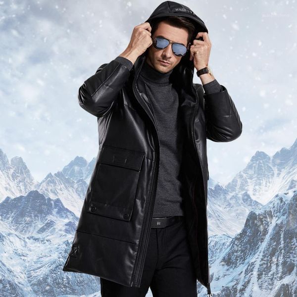 men's fur & faux 2021 winter white duck down warm leather business fashion hooded thicken long parka and coats male brand clothing, Black
men's fur & faux 2021 winter white duck down warm leather business fashion hooded thicken long parka and coats male brand clothing, Black