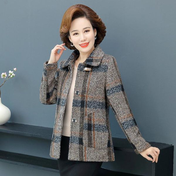 middle aged women elegant plaid coat coffee green smart casual outerwear turn down collar personality button design wear women's jacket, Black;brown
middle aged women elegant plaid coat coffee green smart casual outerwear turn down collar personality button design wear women's jacket, Black;brown