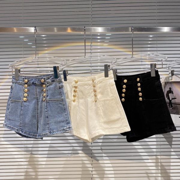 women's shorts 2021 summer vintage women denim double row metal button street trend pants jeans, White;black
women's shorts 2021 summer vintage women denim double row metal button street trend pants jeans, White;black