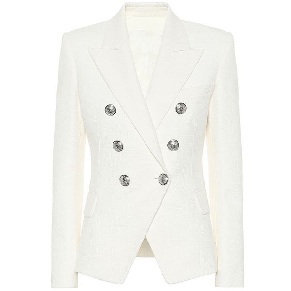 high street classic designer blazer women's double breasted metal lion silver buttons pique jacket 211019, White;black
high street classic designer blazer women's double breasted metal lion silver buttons pique jacket 211019, White;black