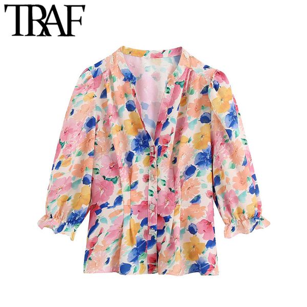 traf women fashion with jewel buttons floral print blouses vintage v neck three quarter sleeve female shirts chic 210415, White
traf women fashion with jewel buttons floral print blouses vintage v neck three quarter sleeve female shirts chic 210415, White