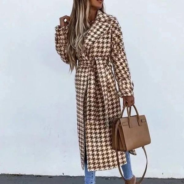 women's wool & blends elegant lapel office lady retro jacket outwear women long sleeve houndstooth overcoat winter casual loose belted, Black
women's wool & blends elegant lapel office lady retro jacket outwear women long sleeve houndstooth overcoat winter casual loose belted, Black