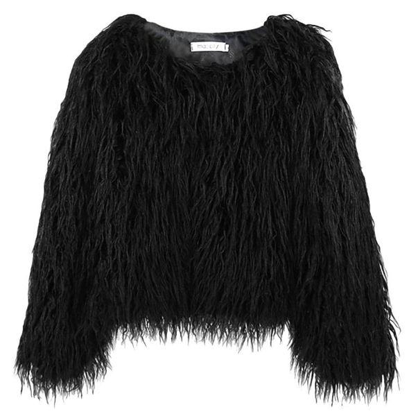 women's fur & faux furry coat women fluffy warm long sleeve mid-length solid color outerwear winter hairy collarless overcoat, Black
women's fur & faux furry coat women fluffy warm long sleeve mid-length solid color outerwear winter hairy collarless overcoat, Black