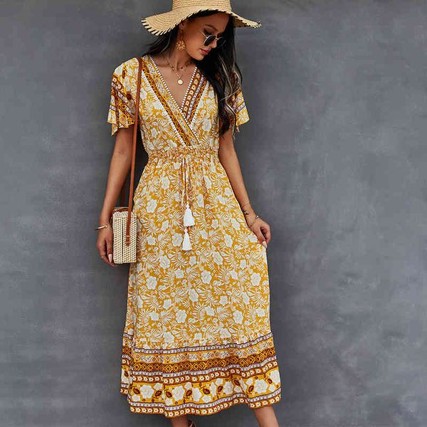 beach casual printed v-neck short sleeve dress high waist summer women sundress fashion midi dress vestidos bohemian dress 210514, Black;gray
beach casual printed v-neck short sleeve dress high waist summer women sundress fashion midi dress vestidos bohemian dress 210514, Black;gray