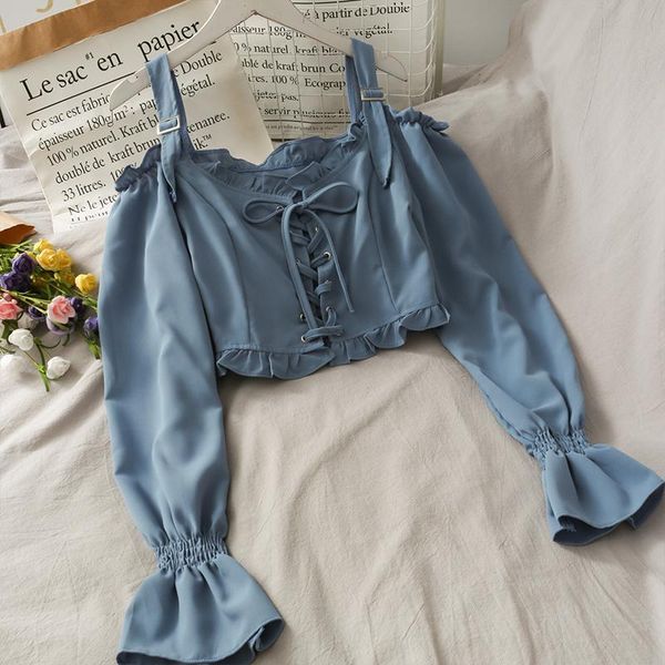 women's blouses & shirts french style vintage women off shoulder puff long sleeve crop blouse, White
women's blouses & shirts french style vintage women off shoulder puff long sleeve crop blouse, White