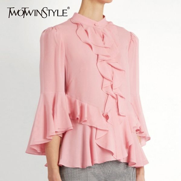 twotwinstyle chiffon patchwork ruffle shirt for women stand collar flare sleeve elegant solid blouse female fashion clothing 210517, White
twotwinstyle chiffon patchwork ruffle shirt for women stand collar flare sleeve elegant solid blouse female fashion clothing 210517, White