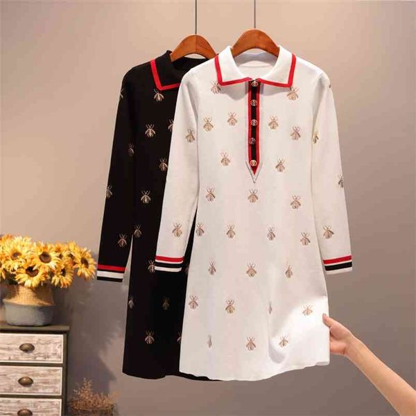 new fashion golden bees embroidery knitting dress women autumn winter turn-down collar simple runway knit slim dress 210329, Black;gray
new fashion golden bees embroidery knitting dress women autumn winter turn-down collar simple runway knit slim dress 210329, Black;gray