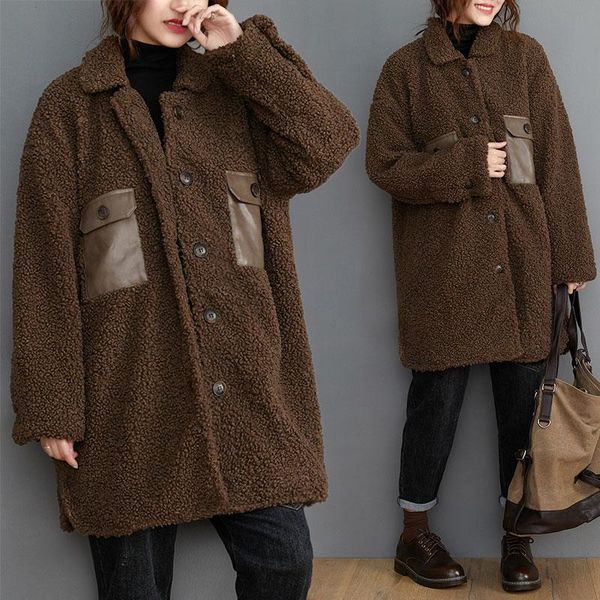 autumn winter women fashion elegant spliced fleece outwear lady female plus large loose warm cardigan jacket coat women's jackets, Black;brown
autumn winter women fashion elegant spliced fleece outwear lady female plus large loose warm cardigan jacket coat women's jackets, Black;brown