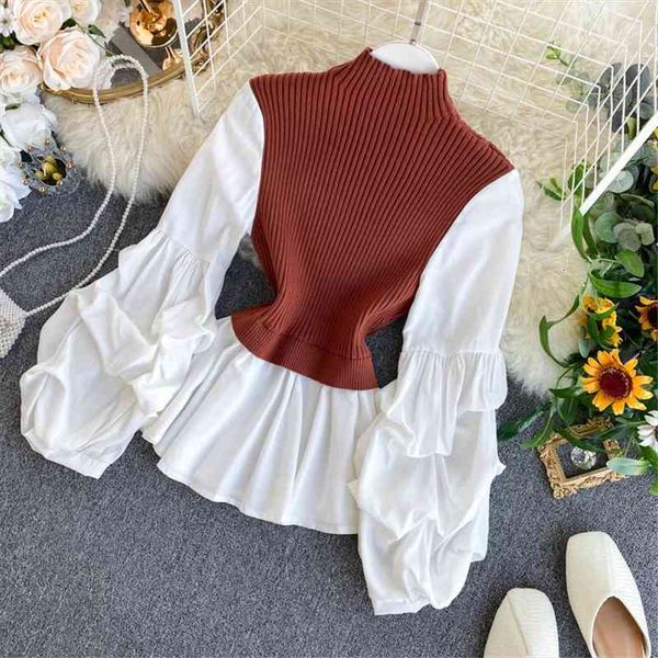 fake two-piece slim fit lantern sleeved shirt tide turtleneck pullovers sweater womens knit patchwork, White;black
fake two-piece slim fit lantern sleeved shirt tide turtleneck pullovers sweater womens knit patchwork, White;black