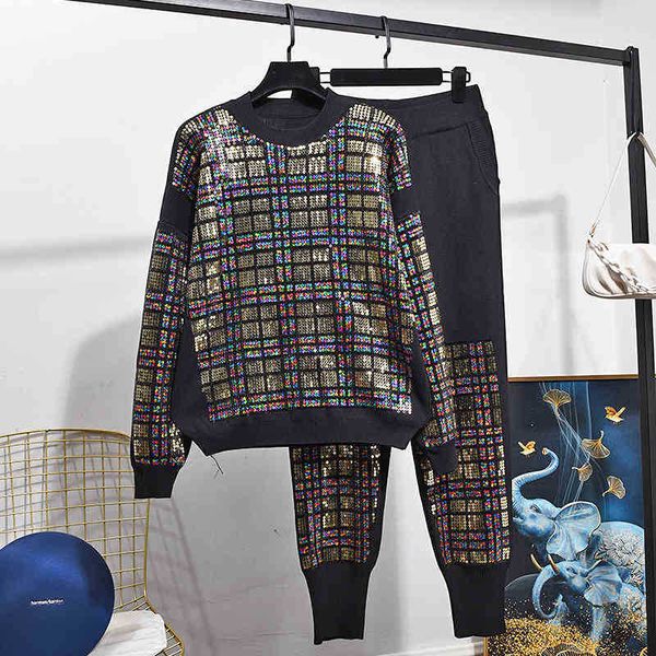 women's two piece pants manual sequins knitted outfits women tracksuits black sweater pencil 2 set female loose casual knit s 2ep2, White
women's two piece pants manual sequins knitted outfits women tracksuits black sweater pencil 2 set female loose casual knit s 2ep2, White