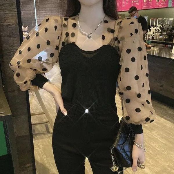 women's blouses & shirts ewsfv 2021 autumn french polka dot mesh patchwork bubble sleeve shirt women design sense slim long blouse, White
women's blouses & shirts ewsfv 2021 autumn french polka dot mesh patchwork bubble sleeve shirt women design sense slim long blouse, White