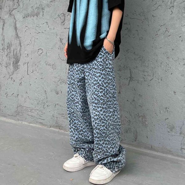 men's jeans wash old leopard and women's loose decorative chain straight tube street pants oversized chic casual trousers qzd9, Blue
men's jeans wash old leopard and women's loose decorative chain straight tube street pants oversized chic casual trousers qzd9, Blue