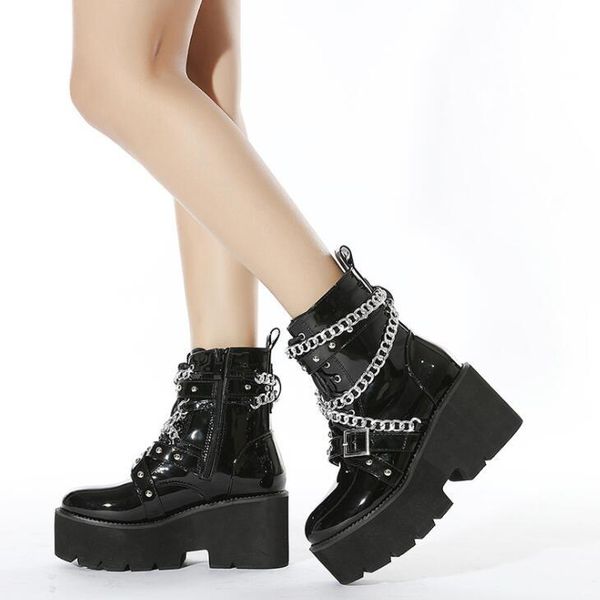 boots 2021 women ankle high platform wedges thick bottom chain decoration females shoes fashion comfort punk autumn big sizes 43, Black
boots 2021 women ankle high platform wedges thick bottom chain decoration females shoes fashion comfort punk autumn big sizes 43, Black