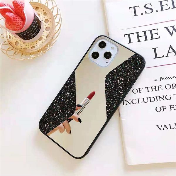 

s shape mirror glitter phone cases tpu+pc+glass 3 in 1 mobile phones case cover for iphone 13 12 mini 11 pro max x xs xr 7 8 plus samsung s2