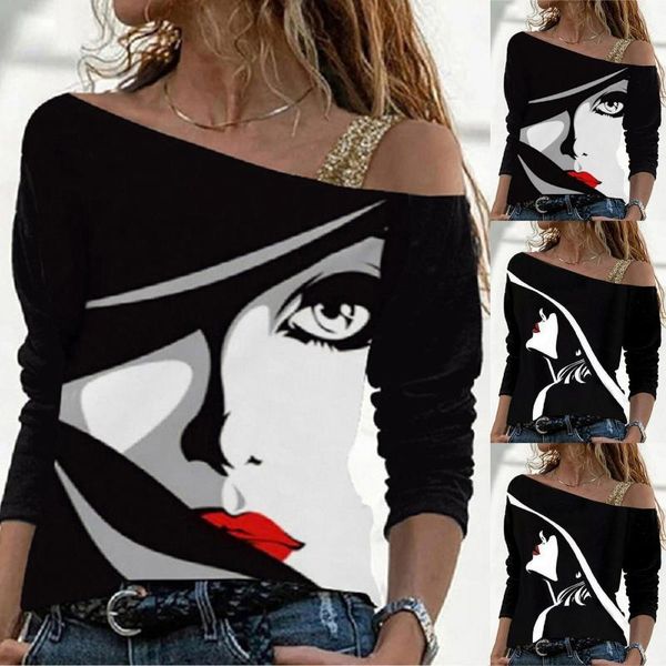 women's blouses & shirts ladies fashion personality print round neck off shoulder long sleeve retro sling t-shirt casual loose t-shirts, White
women's blouses & shirts ladies fashion personality print round neck off shoulder long sleeve retro sling t-shirt casual loose t-shirts, White