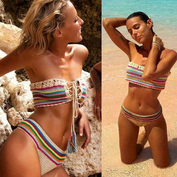 hand crochet bikini set beach women swimwear daisy chain tube mid-waist stripe swimsuit suit women's, White;black
hand crochet bikini set beach women swimwear daisy chain tube mid-waist stripe swimsuit suit women's, White;black