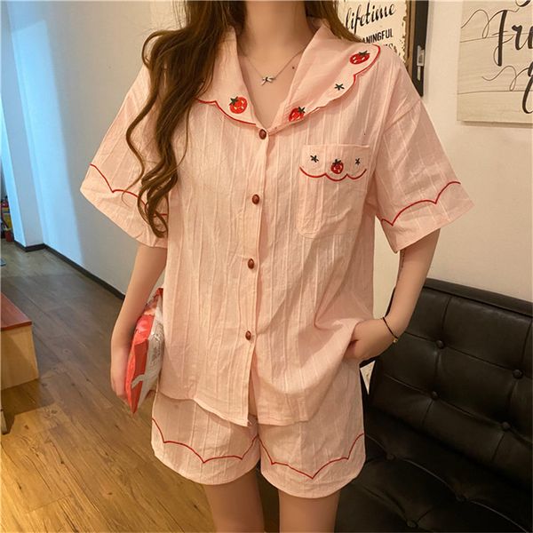 sleepwear summer sweet homewear chic casual cotton fashion shorts all match nightwear loose pajamas sets, Black;red
sleepwear summer sweet homewear chic casual cotton fashion shorts all match nightwear loose pajamas sets, Black;red