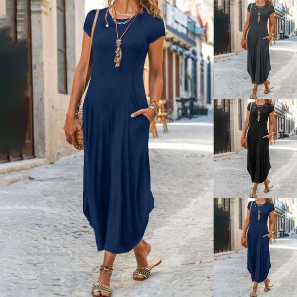 casual dresses for women 2021 o-neck mid-waist skirt solid color short sleeve fashion long robe longue femme été midi dress, Black;gray
casual dresses for women 2021 o-neck mid-waist skirt solid color short sleeve fashion long robe longue femme été midi dress, Black;gray