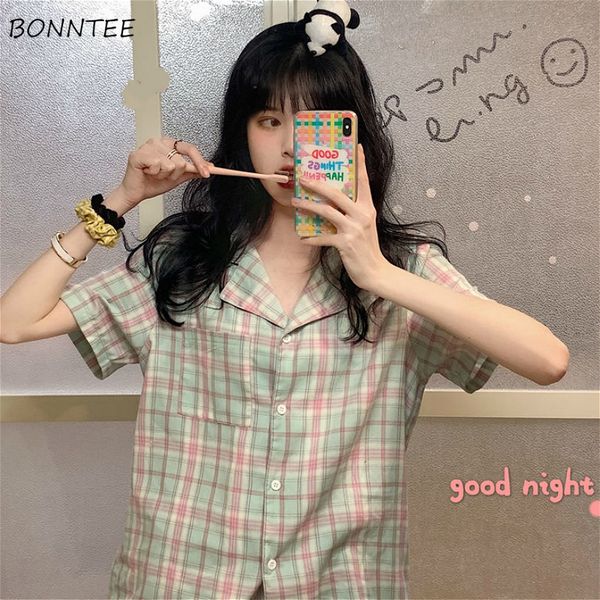 pajama sets women new summer chic french plaid single breasted lovely girls 2 piece sleepwear short sleeve sweet ladies homewear, Black;red
pajama sets women new summer chic french plaid single breasted lovely girls 2 piece sleepwear short sleeve sweet ladies homewear, Black;red