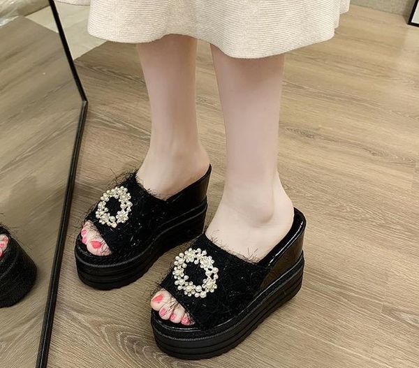 slippers slope heel summer female 2021 platform fashion ins wind super high sandals, Black
slippers slope heel summer female 2021 platform fashion ins wind super high sandals, Black