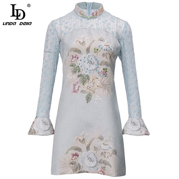fashion designer summer short jacquard dress women's mesh flared sleeves flower print blue vintage mini 210522, Black;gray
fashion designer summer short jacquard dress women's mesh flared sleeves flower print blue vintage mini 210522, Black;gray