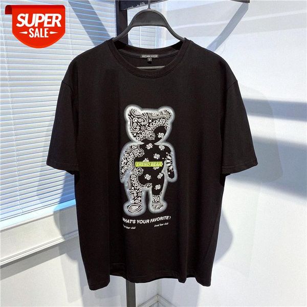 t shirt men's summer black loose bear print round neck short sleeve cashew flower male 10c144001c #xo2k, White;black
t shirt men's summer black loose bear print round neck short sleeve cashew flower male 10c144001c #xo2k, White;black