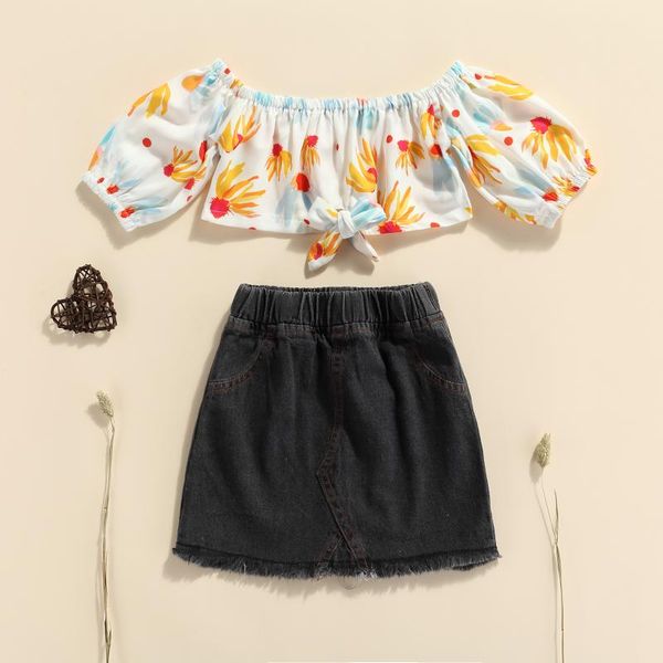 clothing sets 2 pieces kids suit set summer flower print boat neck short sleeve + solid color denim skirt, 2-7 years, White
clothing sets 2 pieces kids suit set summer flower print boat neck short sleeve + solid color denim skirt, 2-7 years, White