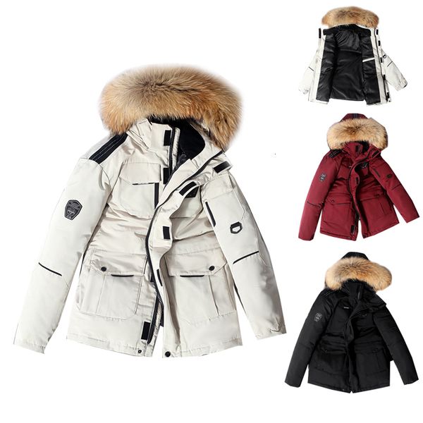 -30 new mens winter down parka with big real fur collar windproof warm coat casual thick fashion jacket plus size, Black
-30 new mens winter down parka with big real fur collar windproof warm coat casual thick fashion jacket plus size, Black