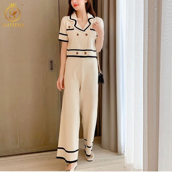 elegant women double breasted short sleeve summer cardigan +wide leg pants 2 piece set knit lapel suit 210520, White
elegant women double breasted short sleeve summer cardigan +wide leg pants 2 piece set knit lapel suit 210520, White