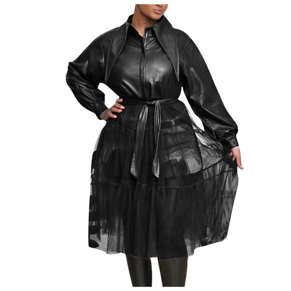 casual dresses mesh stitching leather dress women v-neck stand-up collar slim solid color bandage harajuku lapel shirt 40#, Black;gray
casual dresses mesh stitching leather dress women v-neck stand-up collar slim solid color bandage harajuku lapel shirt 40#, Black;gray