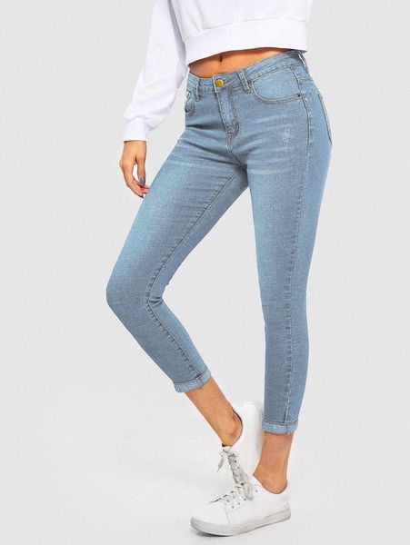 bleach wash high stretch skinny jeans l6h1#, Blue